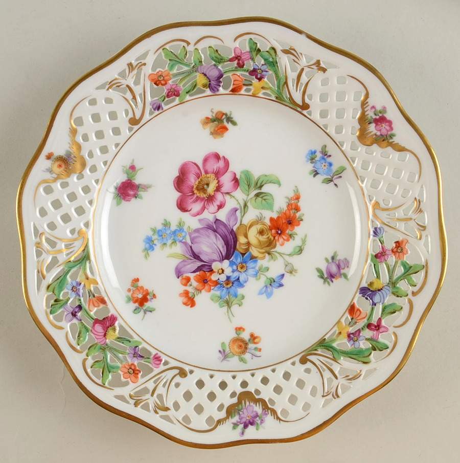 Dresden Line-Bouquet (Pierced) Dessert/Pie Plate by Schumann - Bavaria-1