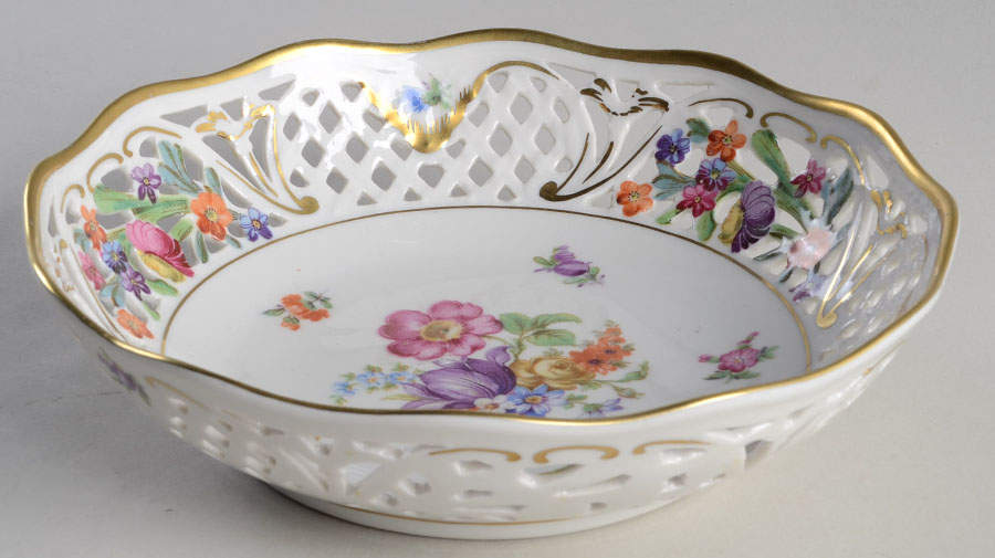 Dresden Line-Bouquet (Pierced) 6'' Pierced Round Bowl by Schumann - Bavaria-1