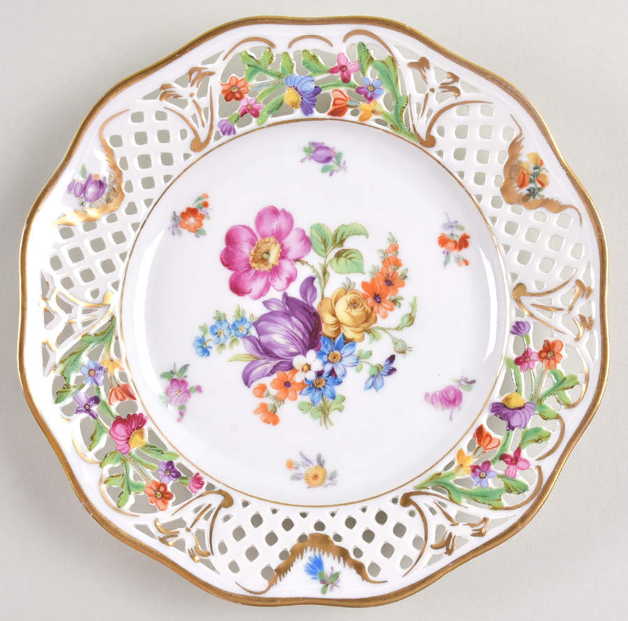Dresden Line-Bouquet (Pierced) Salad/Dessert Plate by Schumann - Bavaria-1