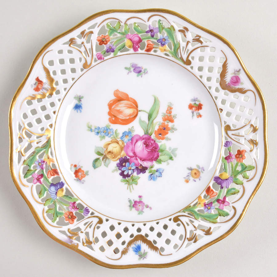 Dresden Line-Bouquet (Pierced) Salad/Dessert Plate by Schumann - Bavaria-1