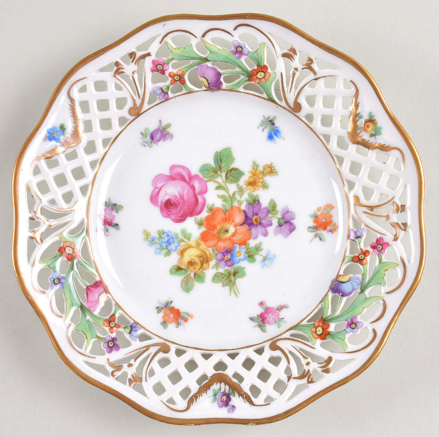 Dresden Line-Bouquet (Pierced) Bread & Butter Plate by Schumann - Bavaria-1