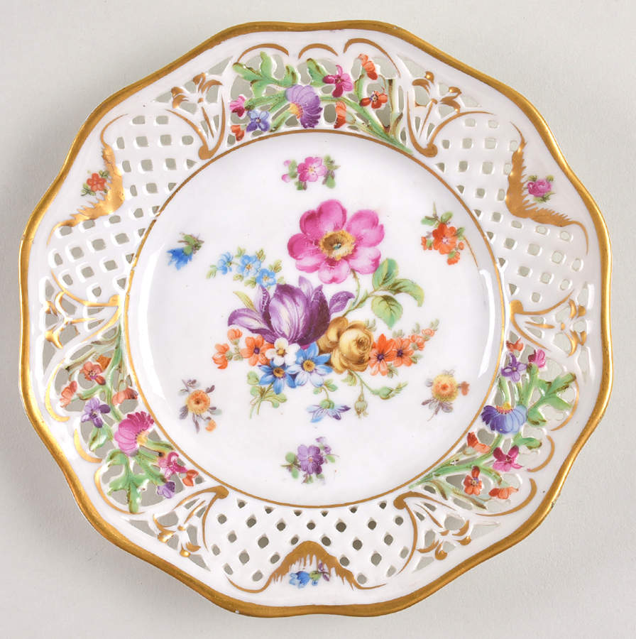 Dresden Line-Bouquet (Pierced) Bread & Butter Plate by Schumann - Bavaria-1