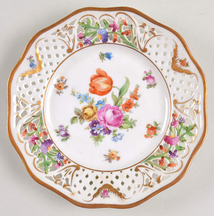 Dresden Line-Bouquet (Pierced) Bread & Butter Plate by Schumann - Bavaria-1