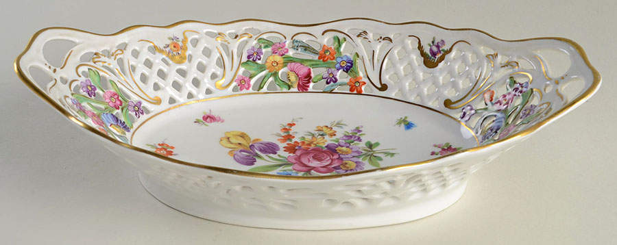 Dresden Line-Bouquet (Pierced) 10" Oval Pierced Basket by Schumann - Bavaria-1