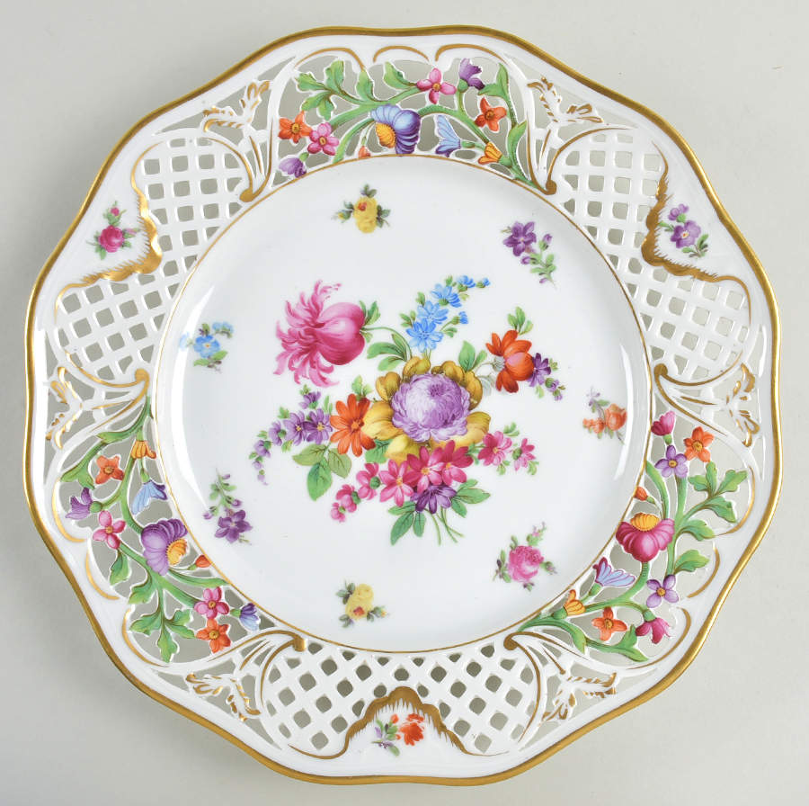 Dresden Line-Bouquet (Pierced) Large Dinner Plate by Schumann - Bavaria-1