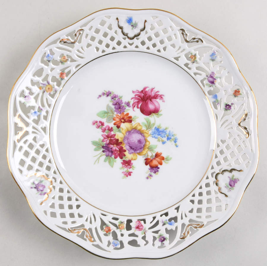 Dresden Line-Bouquet (Pierced) Luncheon Plate by Schumann - Bavaria-1