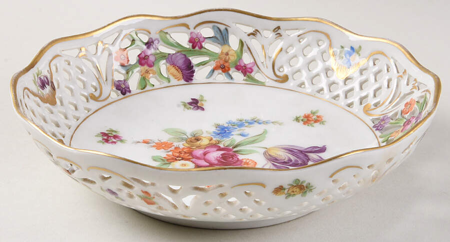 Dresden Line-Bouquet (Pierced) 7" Pierced Round Bowl by Schumann - Bavaria-1