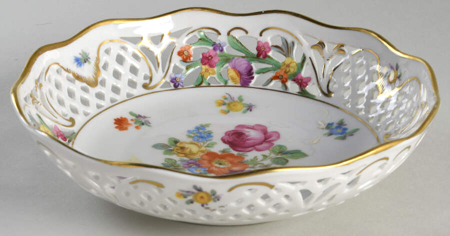 Dresden Line-Bouquet (Pierced) 7" Pierced Round Bowl by Schumann - Bavaria-1