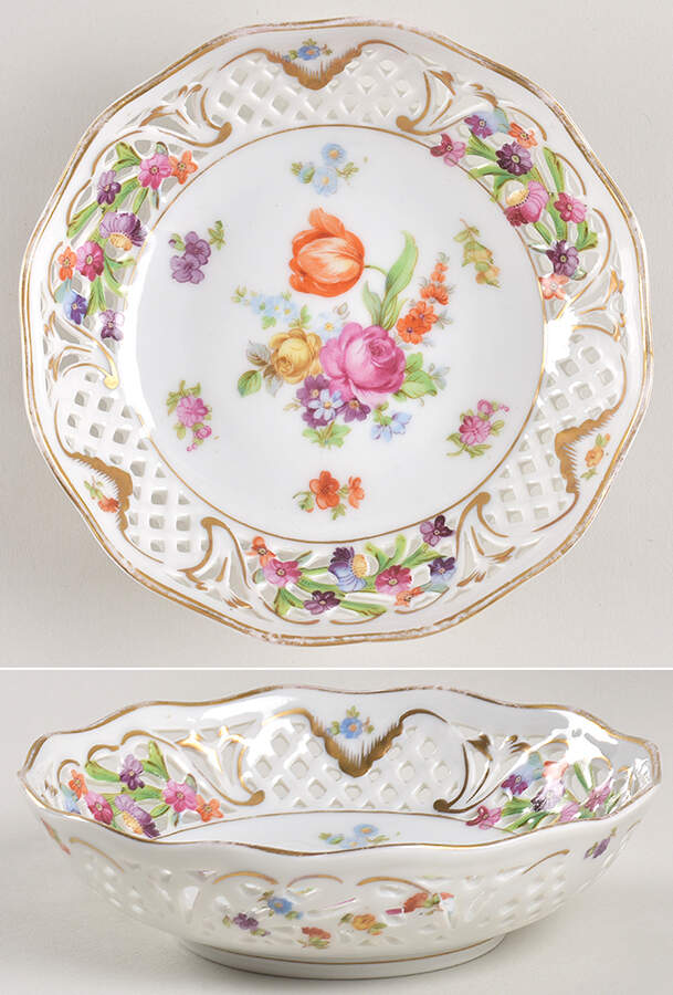 Dresden Line-Bouquet (Pierced) 5" Pierced Round Bowl by Schumann - Bavaria-1