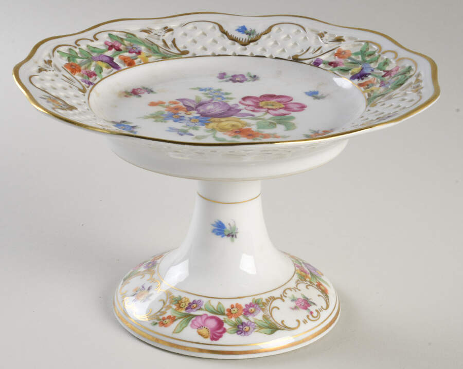 Dresden Line-Bouquet (Pierced) Round Compote (Height X Width) by Schumann - Bavaria-1