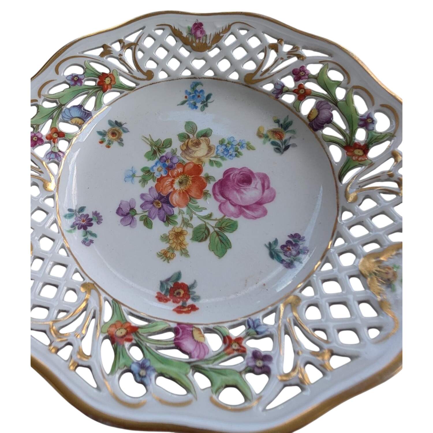 Dresden Line-Bouquet (Pierced) Round Compote (Height X Width) by Schumann - Bavaria-1