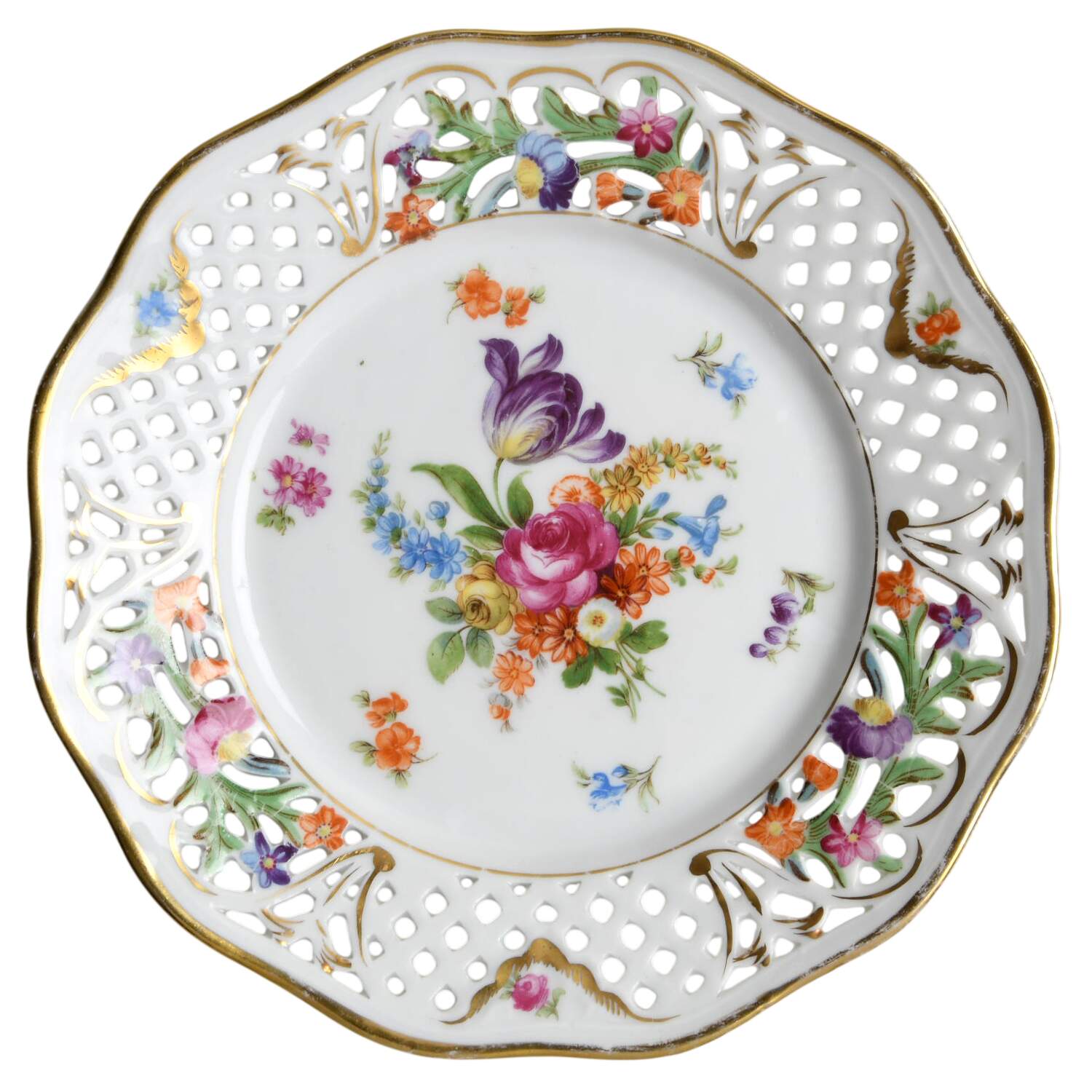 Dresden Line-Bouquet (Pierced) Dessert/Pie Plate by Schumann - Bavaria-1