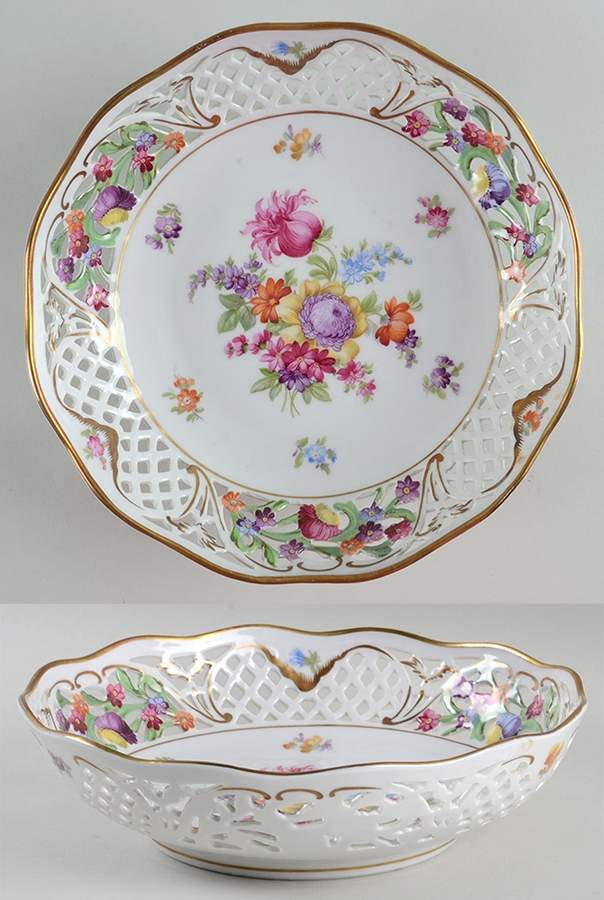 Dresden Line-Bouquet (Pierced) 8" Pierced Round Bowl by Schumann - Bavaria-1