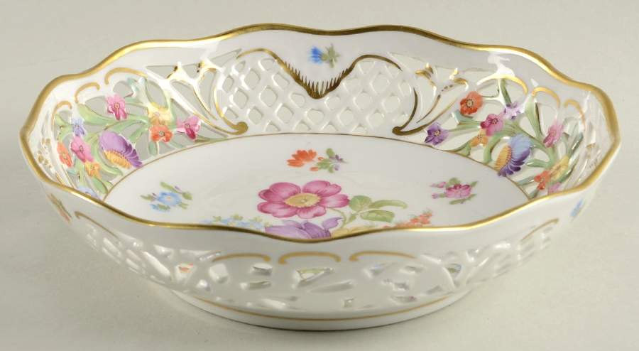 Dresden Line-Bouquet (Pierced) 7'' Pierced Round Bowl by Schumann - Bavaria-1