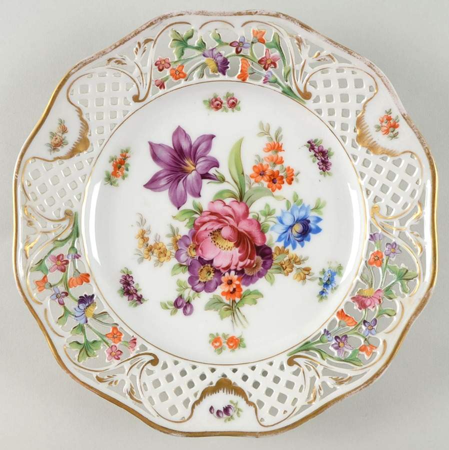 Dresden Line-Bouquet (Pierced) Luncheon Plate by Schumann - Bavaria-1