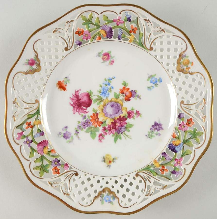Dresden Line-Bouquet (Pierced) Dinner Plate by Schumann - Bavaria-1