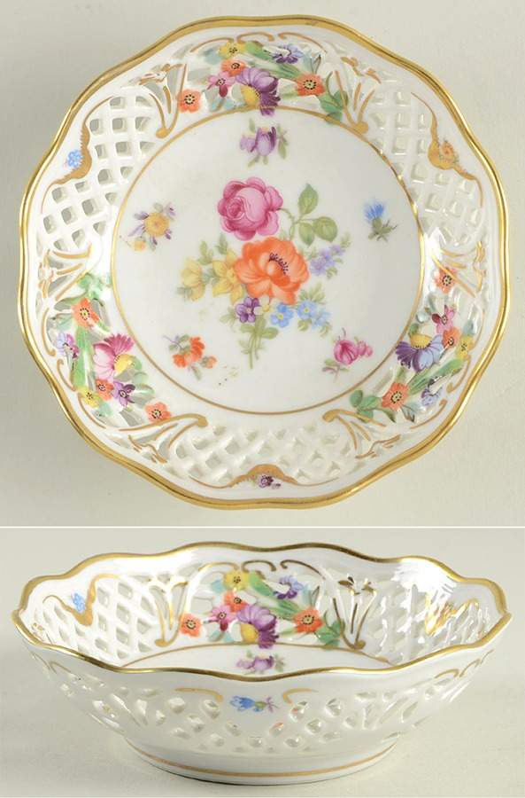 Dresden Line-Bouquet (Pierced) Nut Dish by Schumann - Bavaria-1