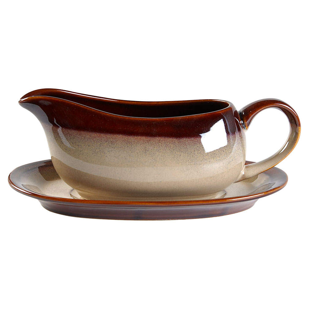 Nova Brown Gravy Boat & Underplate/Relish by Sango-1