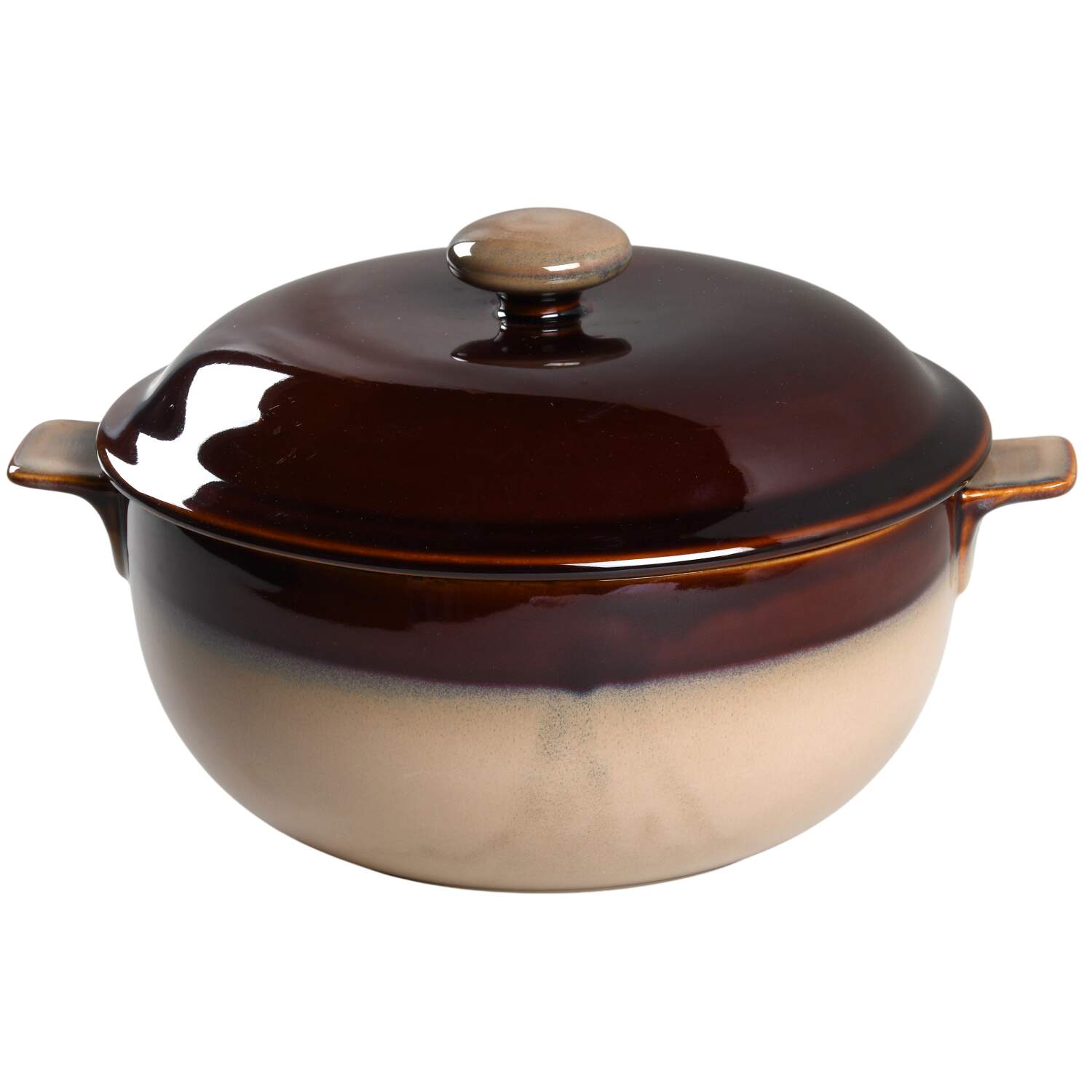 Nova Brown 3 Quart Round Covered Casserole by Sango-1