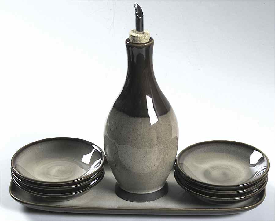 Nova Brown 9-Piece Dipping Set, Oil w/Drizzle, 6 Bowls & Tray by Sango-1