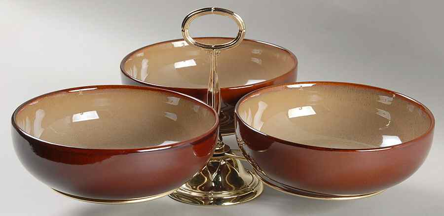 Nova Brown 7" x 12" 3-Part Relish & Metal Stand (CERC) HC by Sango-1