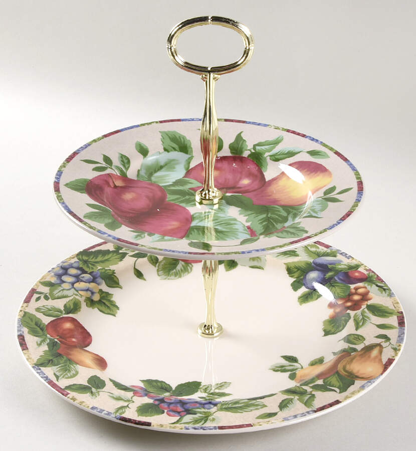 Sonoma (Tan Body, Rim Shape) 6 5/8"-10"  2 Tiered Serving Tray (Dp, Sp) HC by Sakura-1