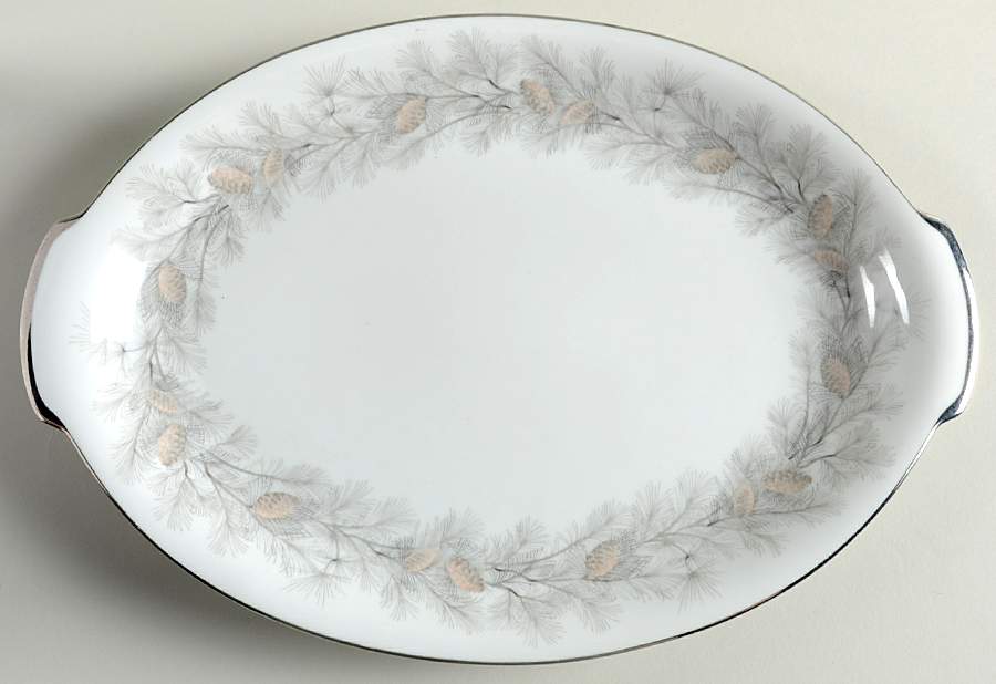 Sierra Pines (No #, Platinum Trim) 14" Oval Serving Platter by Sango-1