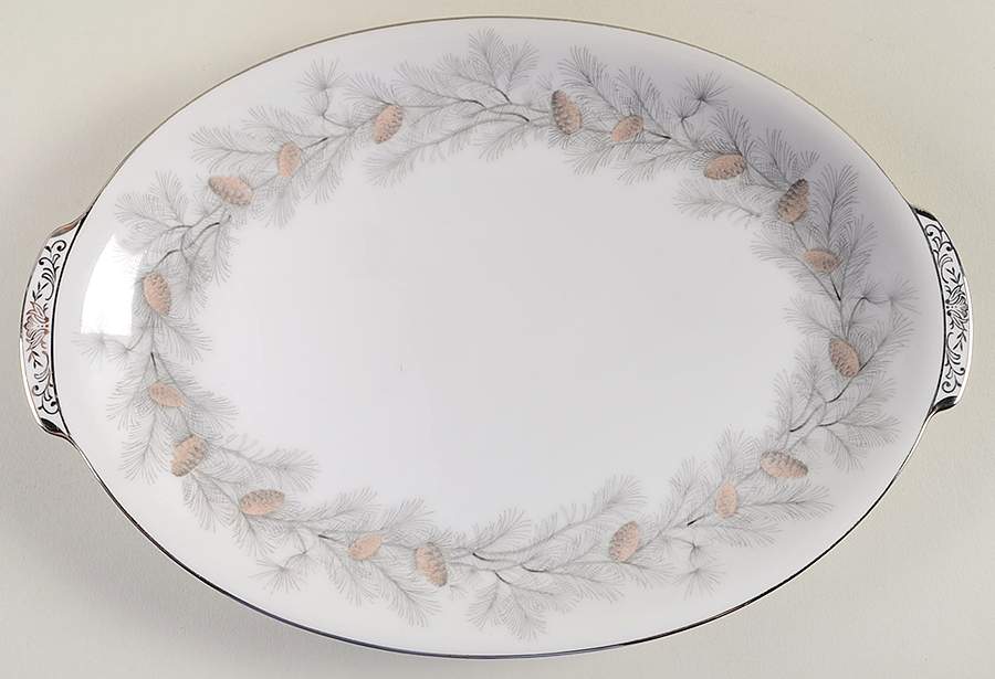 Sierra Pines (No #, Platinum Trim) 12" Oval Serving Platter by Sango-1