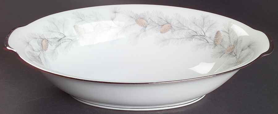 Sierra Pines (No #, Platinum Trim) 10" Oval Vegetable Bowl by Sango-1