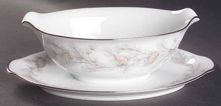 Sierra Pines (No #, Platinum Trim) Gravy Boat with Attached Underplate by Sango-1