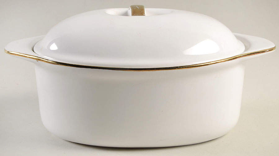 White & Gold 2.5 Quart Oval Covered Casserole by Sadek-1