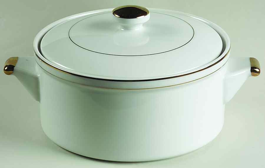 White & Gold 1.75 Qt Round Covered Casserole by Sadek-1