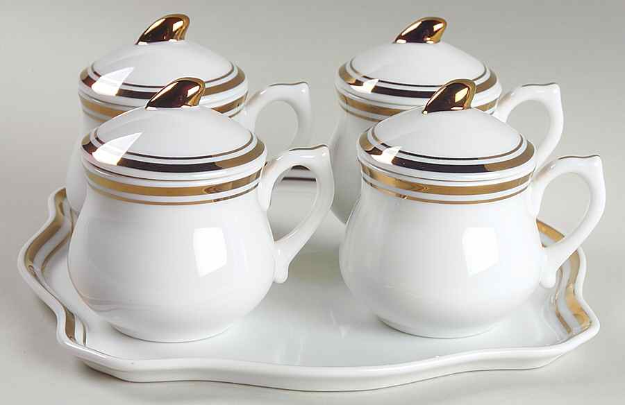 White & Gold Pot De Creme Set (Tray with 4 Pots) by Sadek-1