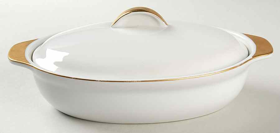 White & Gold 9" Oval Baker & Lid by Sadek-1