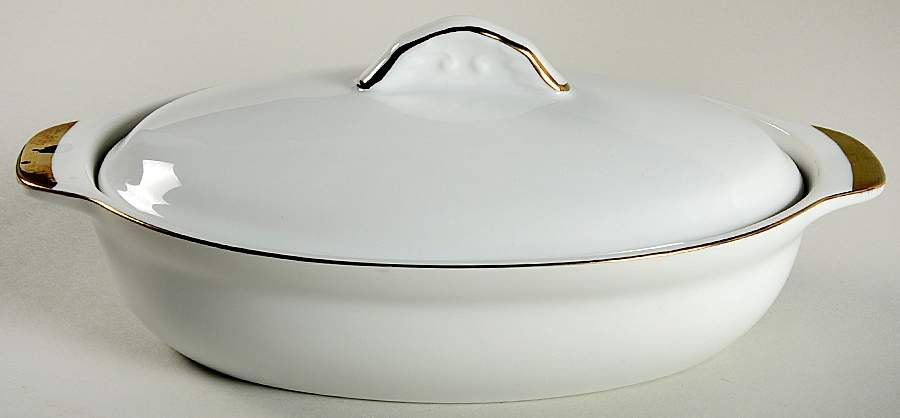 White & Gold 9" Oval Baker & Lid by Sadek-1