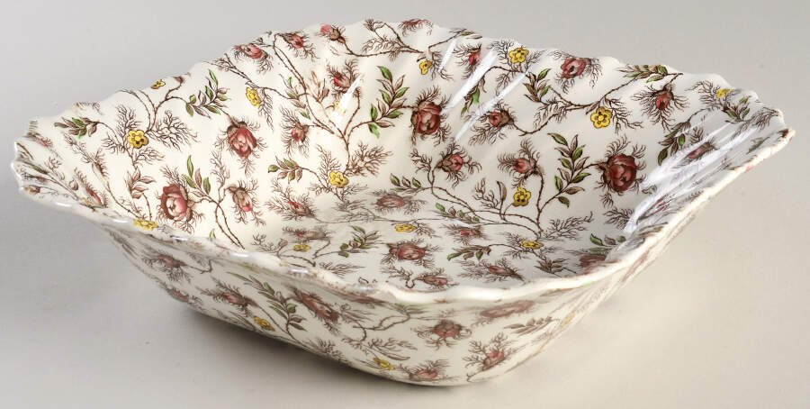 Rosebud Chintz (2-8388, Brown Vine) 9" Square Vegetable Bowl by Spode-1