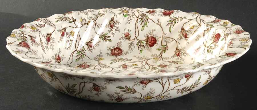 Rosebud Chintz (2-8388, Brown Vine) 10" Oval Vegetable Bowl by Spode-1