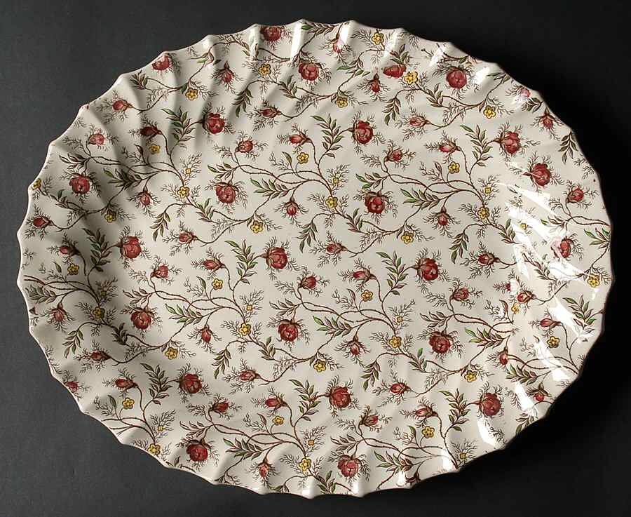 Rosebud Chintz (2-8388, Brown Vine) 14" Oval Serving Platter by Spode-1
