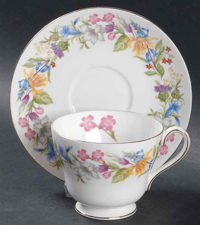 Spring Bouquet (Smooth Shape) Footed Cup & Saucer Set by Shelley-1