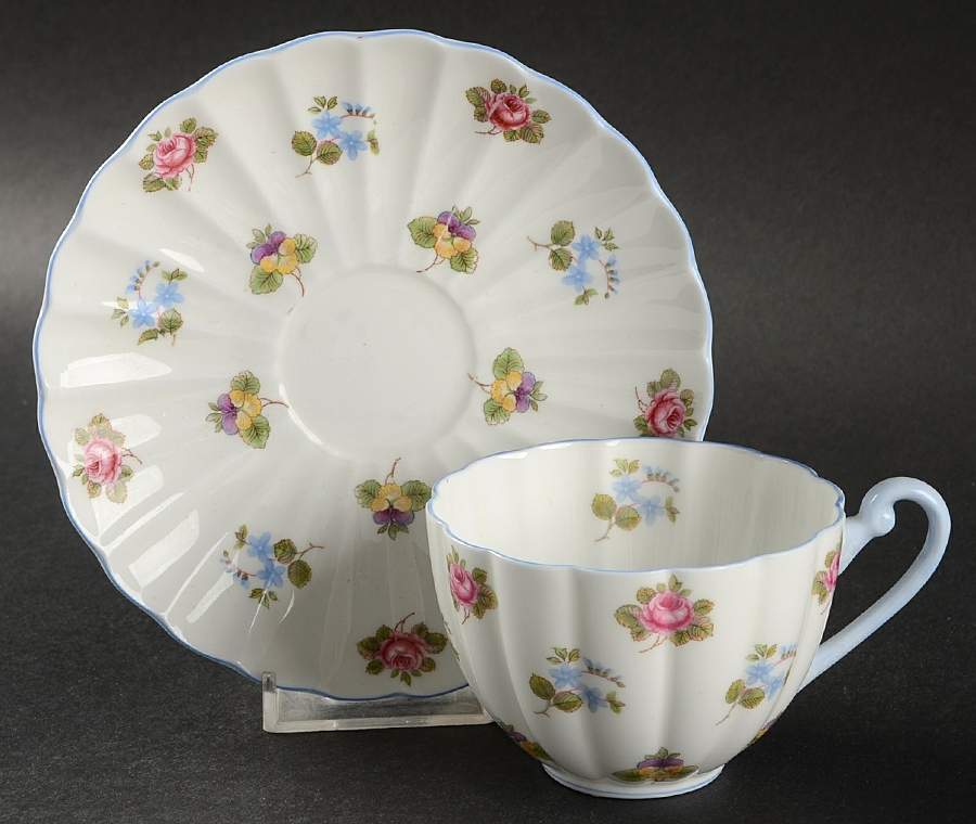 Rose, Pansy, Forget Me Not Flat Cup & Saucer Set by Shelley-1