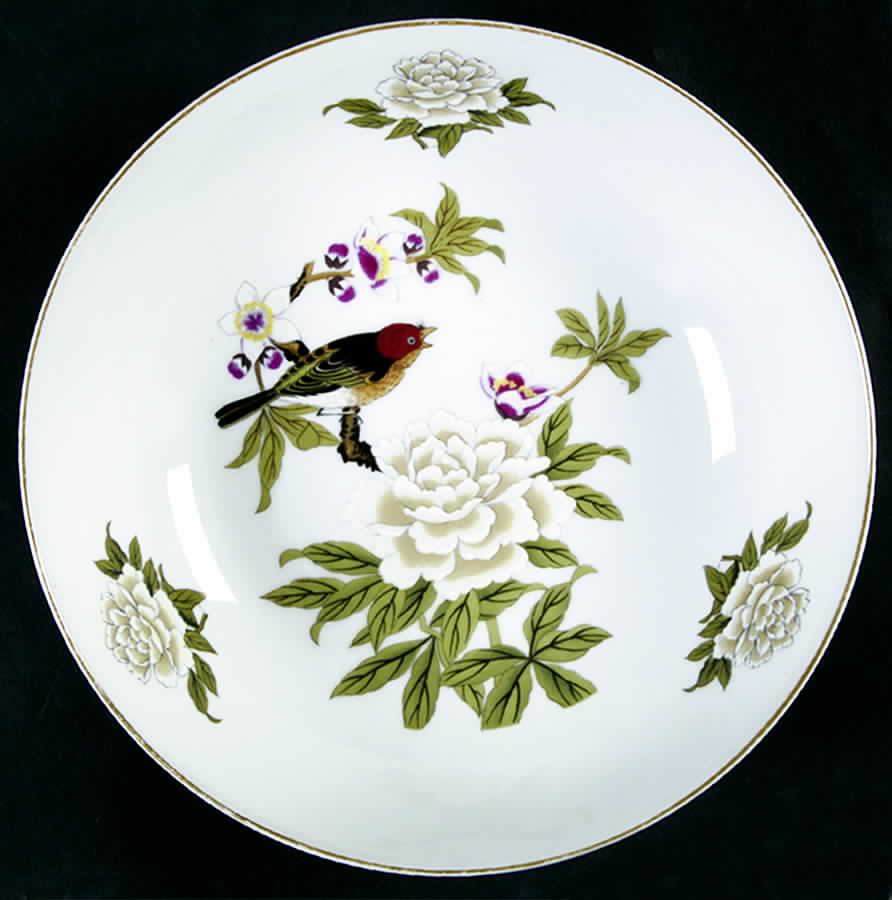 Chinese Garden (Mustard Trim) 9" Round Vegetable Bowl by Shafford-1