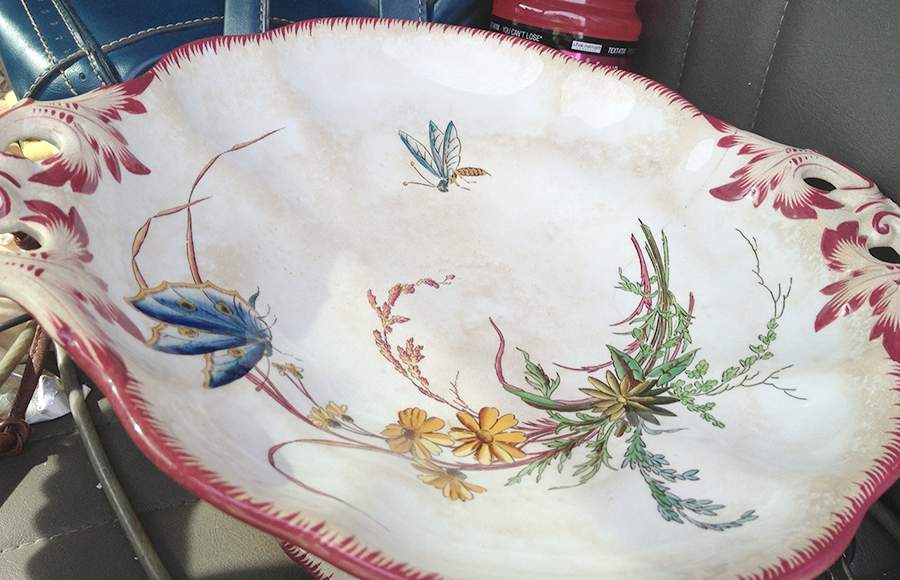Papillon Footed Cake Plate by Sarreguemines-1