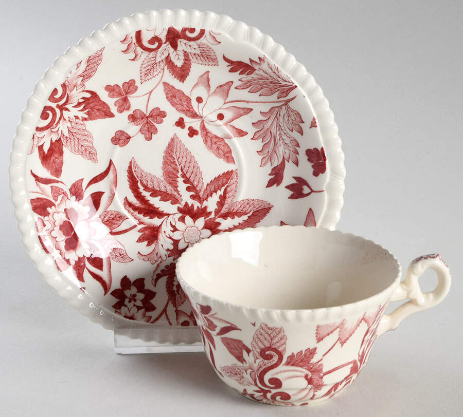 SP207 Red Flat Cup & Saucer Set by Spode-1