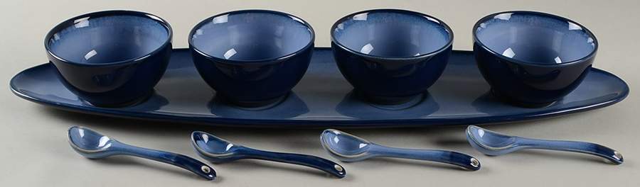 Nova Blue (9 Piece) Condiment Set (4 Bowls, 4 Spoons & Tray) by Sango-1