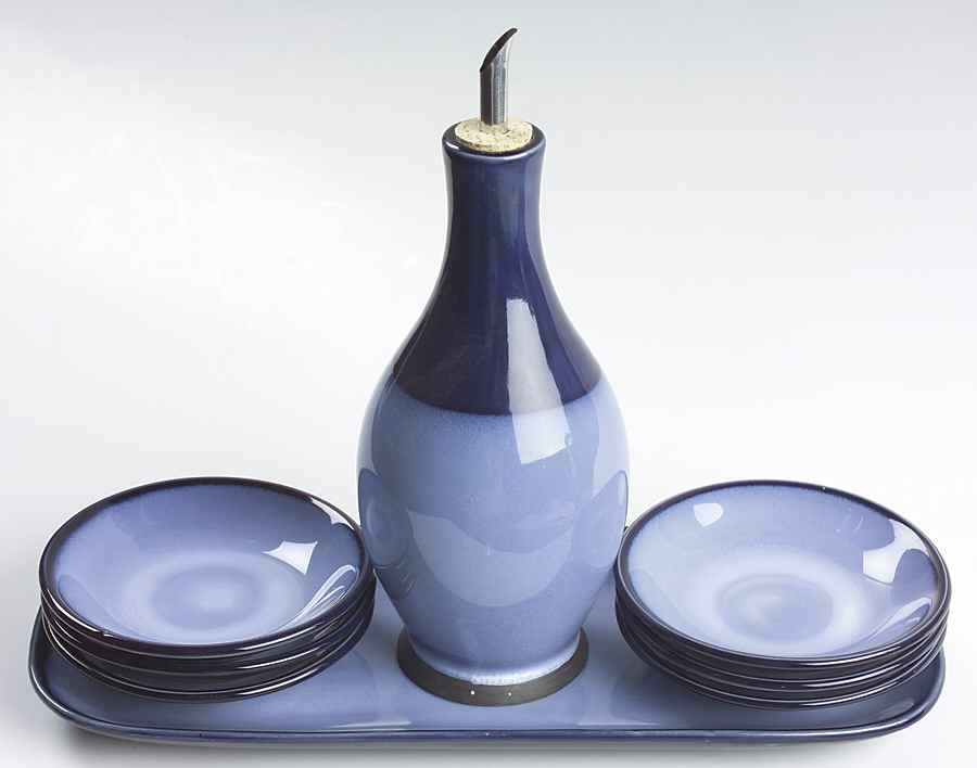 Nova Blue 9-Piece Dipping Set, Oil w/Drizzle, 6 Bowls & Tray by Sango-1