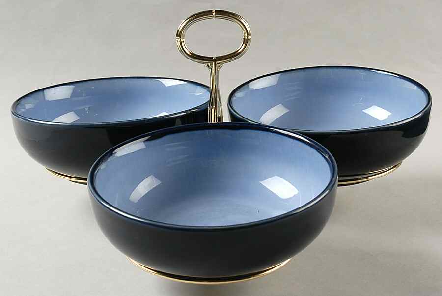 Nova Blue 7" x 12" 3-Part Relish & Metal Stand (CERC) HC by Sango-1