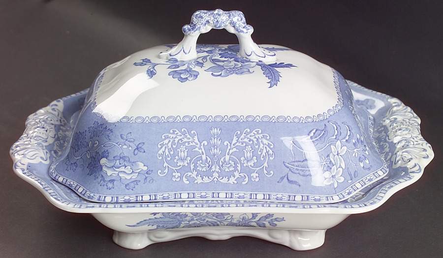 Blue Camilla (Scalloped, New Black Backstamp) Rectangular Covered Vegetable by Spode-1