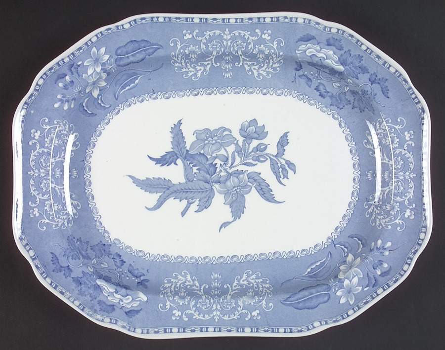 Blue Camilla (Scalloped, New Black Backstamp) 14" Oval Serving Platter by Spode-1