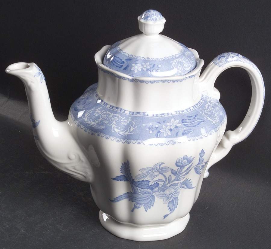 Blue Camilla (Scalloped, New Black Backstamp) Coffee Pot & Lid by Spode-1