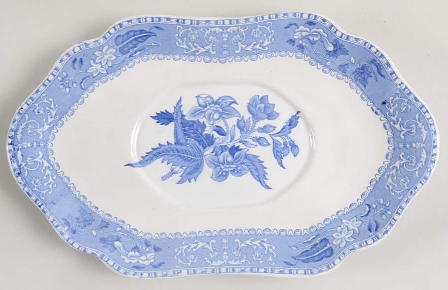 Blue Camilla (Scalloped, New Black Backstamp) Underplate for Gravy Boat by Spode-1